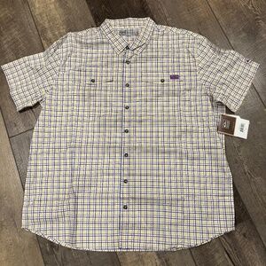 Drake Yellow and Dark Purple/Blue Short Sleeve Button Down XXL (New with Tags)